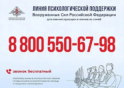 Линия психологической помощи и поддержки военнослужащих и членов их семей.